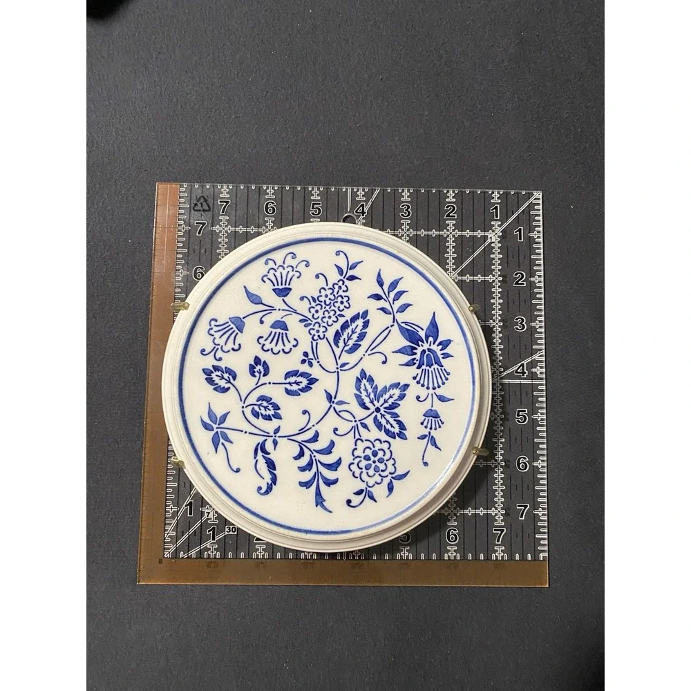 Antique 1889-German Blue Onion Tea Tile Trivet G.M.T. & BRO. Metal display frame